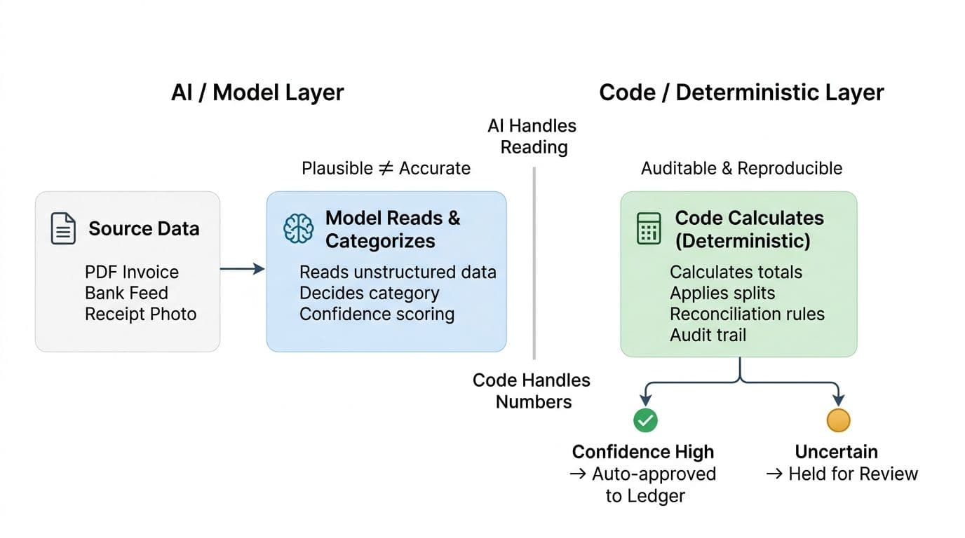 The Model Reads, The Code Calculates
